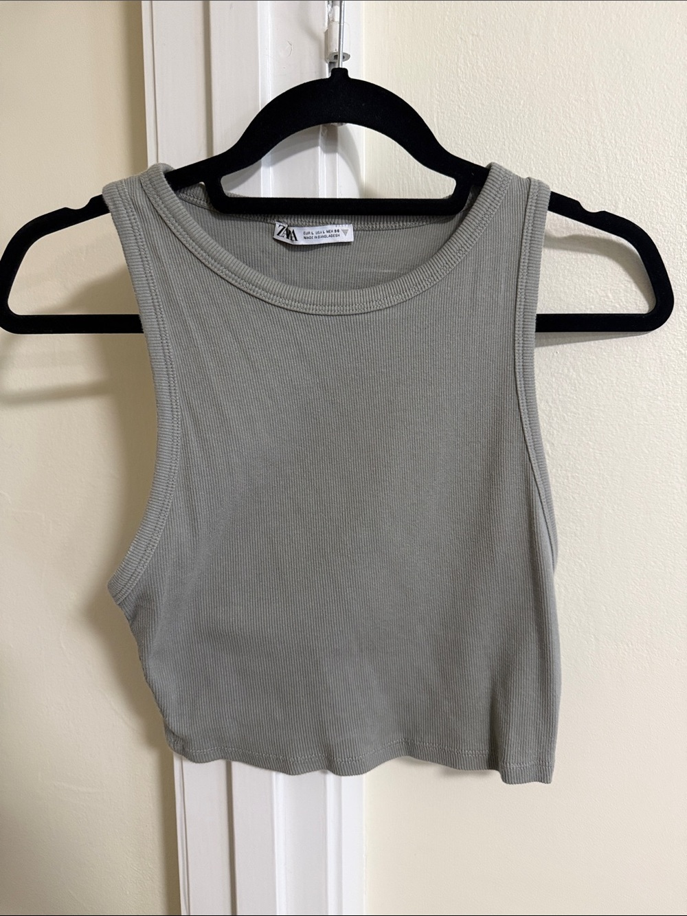 Zara Ribbed Cropped Tank Top - Light Gray